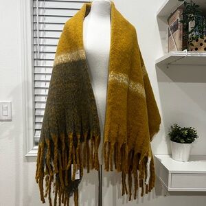 Magaschion Mustard and Gray Fringe Shawl/ Cover